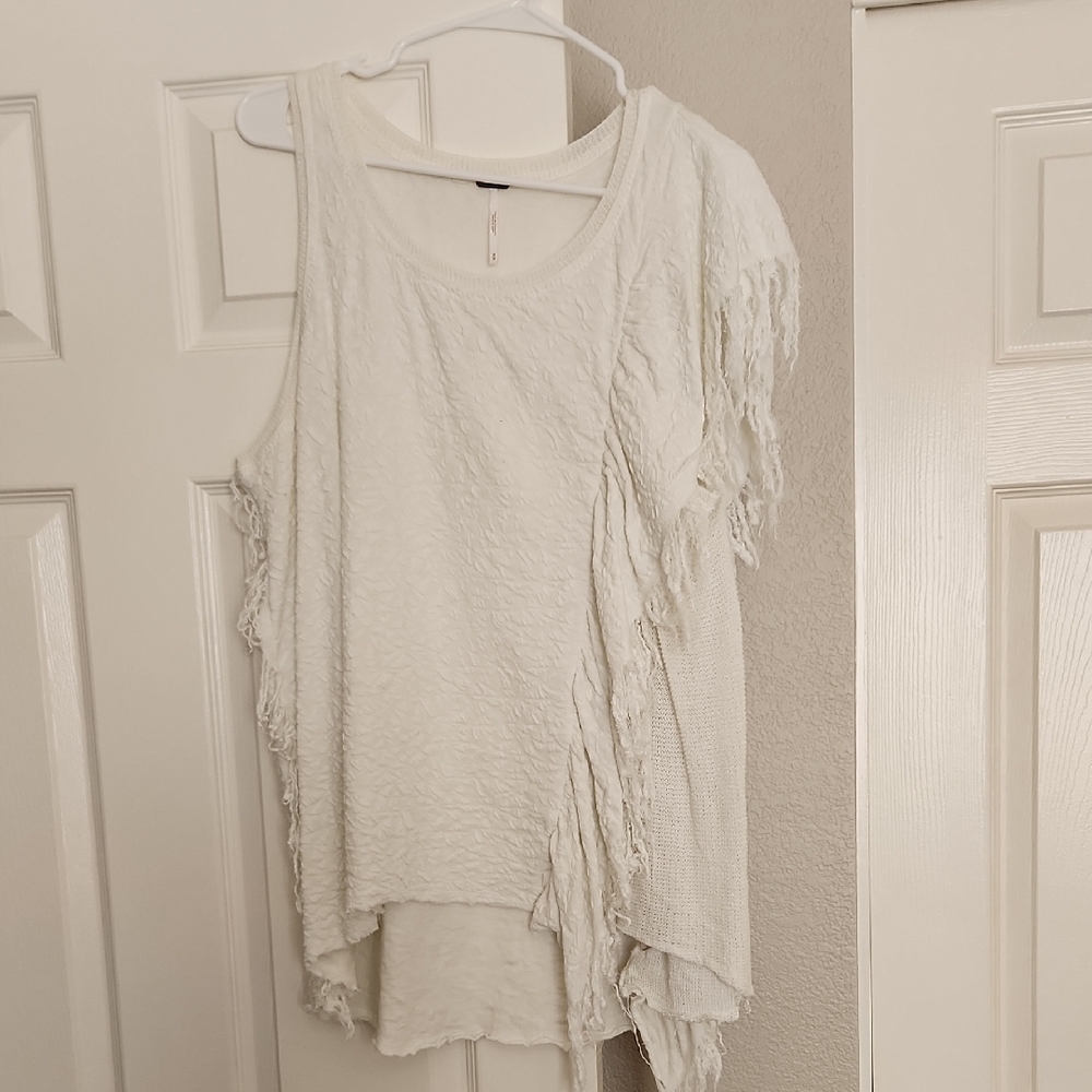 Free People White Fringe Top